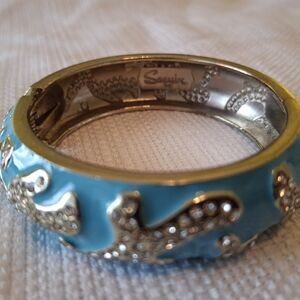 Sequin Brand Hinged Turquoise Enamel Bangle Bracelet